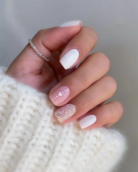 Nails Inspo | 1,2,3,4,5 or 6 ?😍💅 | Instagram Flower Pattern Nails, Nail Store, Milky Nails, February Nails, Shiny Nails, Winter Nail Designs, Short Nail Designs, Heart Nails, Glitter Nail Art