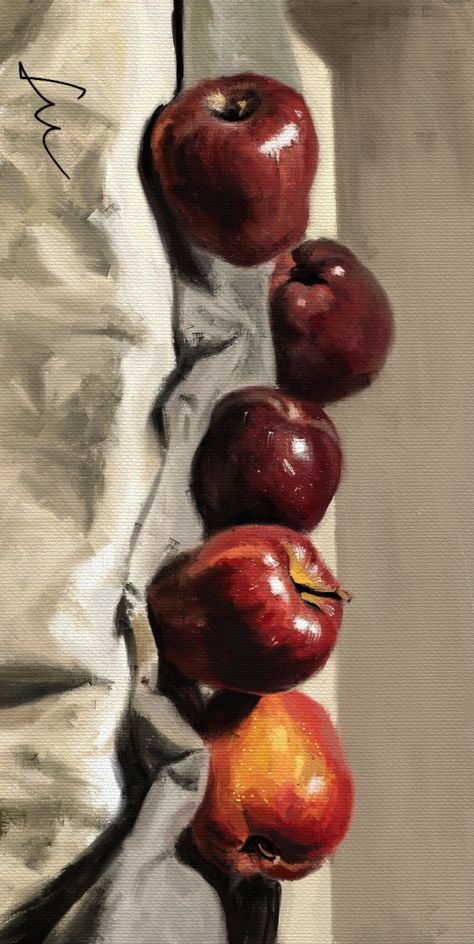 Apple Oil Painting, Apple Still Life, Fruit Oil Painting, Fruit Art Drawings, Painting Study, Still Life Fruit, Still Life Oil Painting, Art Painting Gallery, Fruit Painting