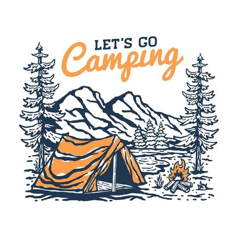 Camp Tshirt Designs, Lets Go Camping, Camping Illustration, Camping Drawing, Bicycle Tattoo, Deer Illustration, Mountain Illustration, Vector Art Design, Nature Posters