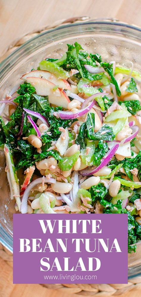 Kale White Bean, Lemon Salad Dressings, Salad With Tuna, Tahini Salad Dressing, Salad Kale, Slow Carb, Lemon Salad, Healthy Foods To Make, White Bean Salad