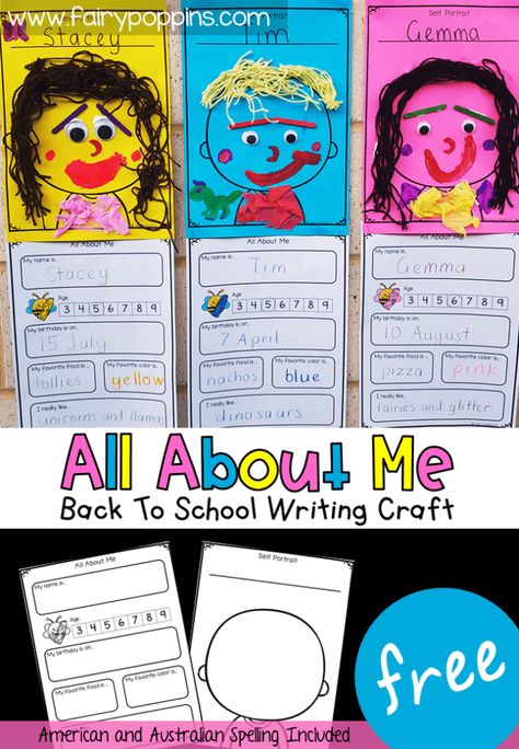 All About Me Preschool Theme Crafts Self Portraits, This Is Me Preschool, All About Me Collage Preschool, Self Portrait Preschool, About Me Writing, Homeschool Themes, All About Me Preschool Theme, All About Me Crafts, Me Preschool Theme