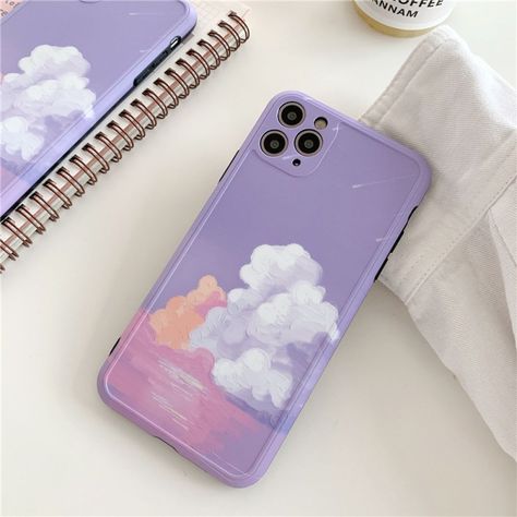 Purple Clouds, Phone Case Diy Paint, Diy Phone Case Design, Cloud Phone, Painting Purple, Phone Case Purple, Flower Iphone Cases, Girly Phone Cases, Iphone Case Stickers