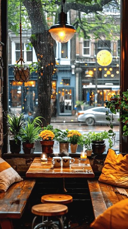 Up Characters, Cosy Cafe, Jazz Cafe, Cozy Restaurant, Rain Painting, Coffee Shop Aesthetic, Autumn Decorating, Cozy Cafe, Autumn Scenes