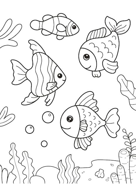 Outline Drawing For Colouring, Fish Colouring In Pages, Fishes Coloring Pages, Aquarium Animals Drawing, Aquarium Drawing For Kids, Fish In Water Drawing, Fish Outline Printable, Fish Aquarium Drawing, Preschool Coloring Sheets Free Printable