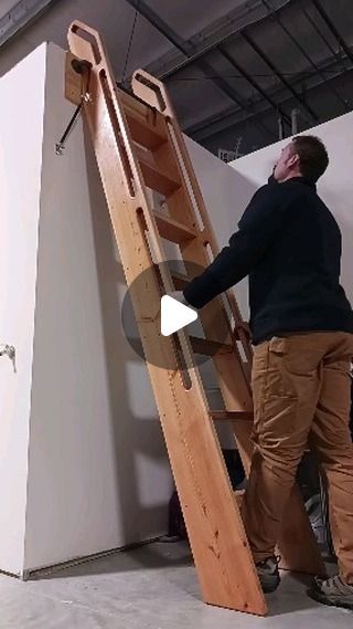 Monadnock Carpentry LLC on Instagram: "Someone asks, "what happens if someone slides the steps against the wall while you're up there"" Cottage Core Bloxburg House, Cottage Stairs, Space Saving Staircase, Comeback Kid, Modern Hanging Lights, Summer Energy, Simple Kitchen Design, Folding Ladder, Loft Ladder