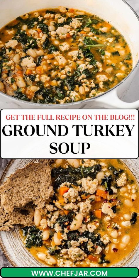 Cozy up with a bowl of Ground Turkey Soup with Vegetables - a hearty, nourishing blend of lean ground turkey and a medley of fresh vegetables. This wholesome soup is perfect for a comforting, healthy meal that's easy to prepare and full of flavor. Ground Turkey Vegetable Soup, Turkey Vegetable Soup, Soup With Vegetables, Ground Turkey Soup, Ground Turkey Recipes Healthy, Turkey Soup Recipe, Healthy Ground Turkey, Low Calorie Soup, Crockpot Turkey