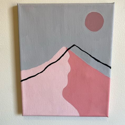 Hand Painted. Pink Mountain Landscape. Protected With Gloss Varnish. Painted On 8in X 10in Canvas. Simple Painting Ideas Small Canvas, Cute Paint Ideas Easy, Cute And Simple Canvas Paintings, Cute Painting Ideas Aesthetic Pink, Pink Simple Painting Ideas, Pink Things To Paint On Canvas, Canvas Sheet Painting Ideas, Cute Paintings On Small Canvas, Canvas Art For Friends Gift Ideas