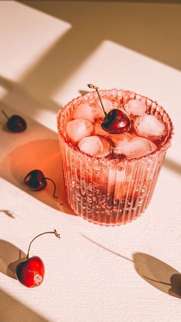 Black Cherry Aesthetic, Galentines 2023, Cherry Aesthetics, Cherry Valentine, Cherries Aesthetic, Cherry Photography, Valentine Cocktails, Cherry Drink, Pink Sprinkles