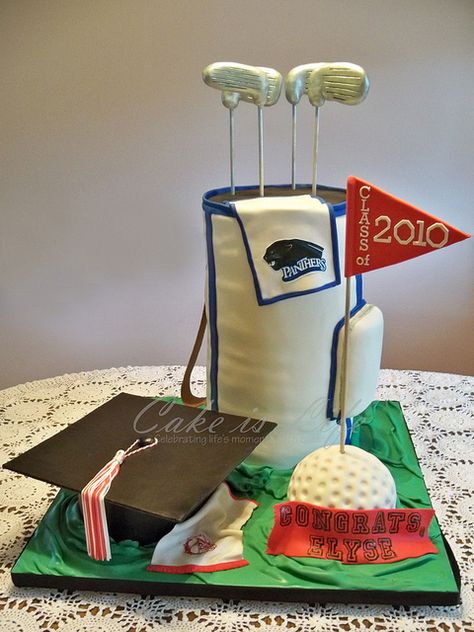 Golf Bag Graduation Cake by Cake is Life ~ Emily, via Flickr Panthers Cake, Golf Party Decorations, Oreo Buttercream, Golf Cake, Oreo Chocolate, White Cakes, Golf Party, Fondant Decorations, Graduation Cake