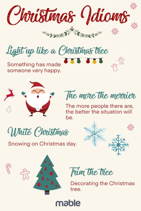 Christmas themed idioms to use in your classroom this Christmas! Perfect for practicing speech, language and communication. Christmas Idioms, 2025 Art, Christmas Speech, Christmas Worksheets, English Language Teaching, English Idioms, Language Teaching, Language Therapy, English Book