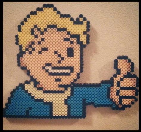 Fallout vaultboy pipboy perler beads magnet Video Game Perler, Pip Boy, Pixel Beads, Perler Ideas, Beads Patterns, Art Perle, Perler Art, Perler Bead Templates, Diy Perler Bead Crafts