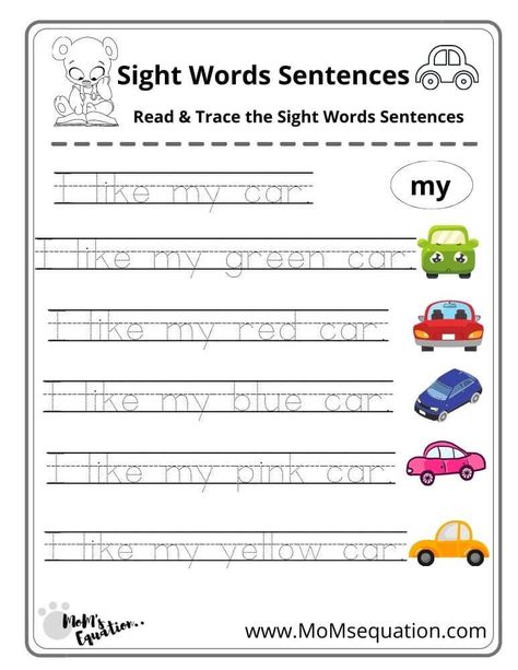 This engaging activity helps kids practice their sight words while also building their fine motor skills. They'll trace the words in the sentences, then color the pictures. This is a great way to reinforce sight word recognition and Sight Words Sentences Worksheets, Tracing Sight Words Free, Writing Sight Words Kindergarten, Preschool Writing Sentences, Cvc Words Tracing Worksheets, Sight Words Writing Worksheets, Trace Words Worksheets, Writing Sentences Worksheets Kindergarten, Trace And Write Sentences