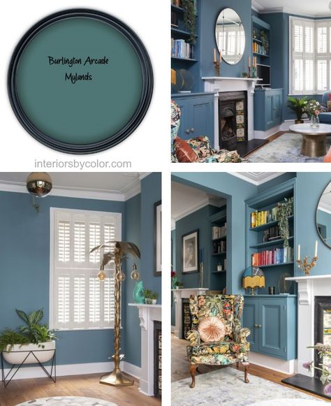 Blue Paint Colors 2020 - Interiors By Color. Burlington Arcade Mylands Paint Color 2020 Burlington Arcade Mylands, Mylands Paint, Blue Kitchen Interior, Navy Blue Kitchen Cabinets, Kitchen Cabinet Interior, Fine Paints Of Europe, Blue Kitchen Island, Blue Painted Walls, Burlington Arcade