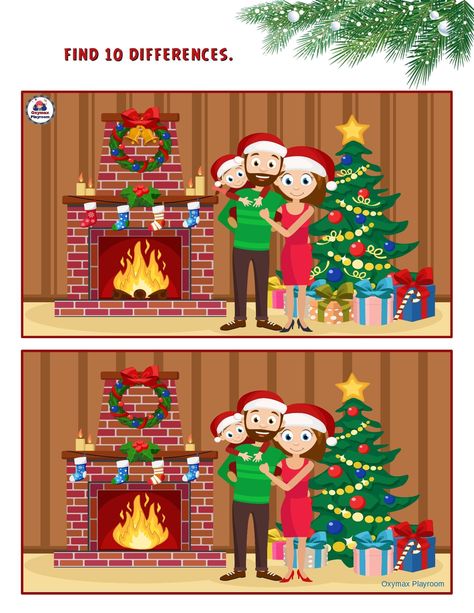 Christmas Spot The Difference, Spot The Difference Kids, Spot The Difference Printable, Christmas Pictures Kids, Christmas Lesson, Xmas Elf, Christmas Worksheets, Christmas Cards Kids, Christmas Tags Printable