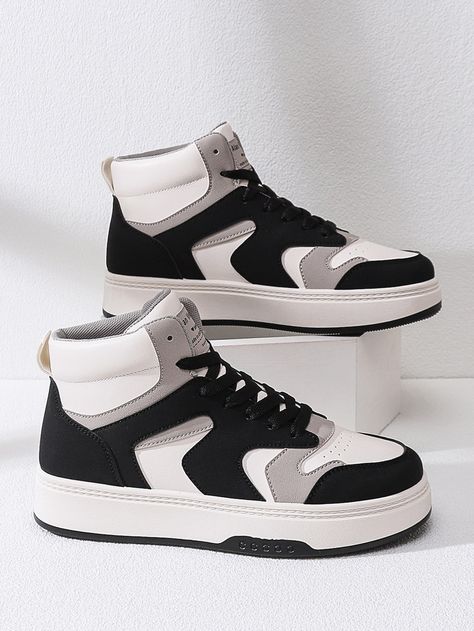 Women Casual Shoes, Skate Shoes, High Top, Color Block, Casual Shoes, Lace Up, Women Shoes, Black And White, Collar