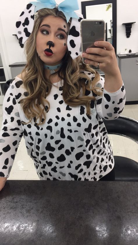 DIY Dalmatian Costume/ Makeup Cute Dalmation Costume Women, Easy Dalmation Makeup, 101 Dalmations Face Makeup, Diy Dalmatian Ears Headband, 101 Dalmatian Makeup, Dalmatian Makeup Halloween, Dalmatian Puppy Makeup, Dalmation Face Paint Women, Dalmation Face Makeup