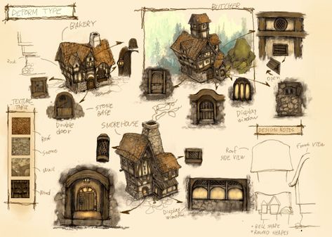 ArtStation - Village_concept design, Canon Lee Bakery Concept Art, Bakery Exterior, Medieval Bakery, Bakery Concept, C Art, Exterior Drawing, Environment Props, Building Concept, D D Maps