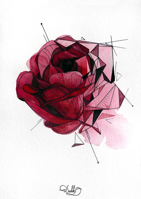 Rose Tattoo Geometric, Geometric Rose Drawing, Abstract Rose Tattoo Design, Rose Illustration Tattoo, Flower Geometric Design, Rose Logo Design Flower, Red Roses Tattoo Design, Geometric Flower Drawing, Rose Illustration Design