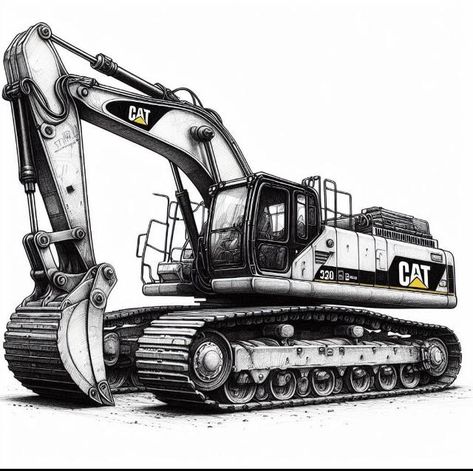 Heavy Equipment Tattoo Ideas, Backhoe Tattoo, Construction Tattoo Ideas, Heavy Equipment Tattoo, Excavator Tattoo, Digger Drawing, Automobile Design, Comic Drawing, Construction Vehicles