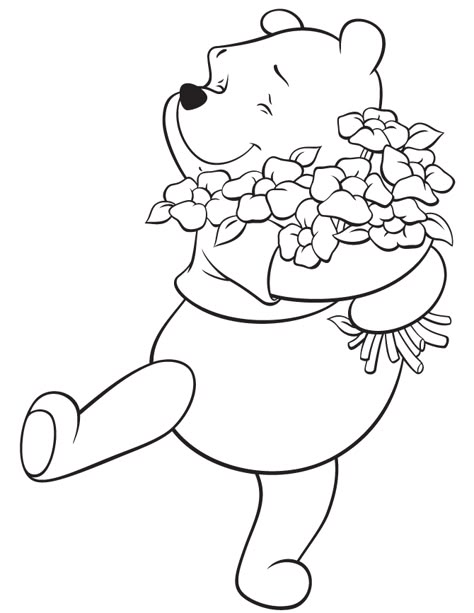 Winnie the Pooh Loves Flowers Coloring Pages Bluey Coloring Pages, Winnie The Pooh Drawing, Barbie Coloring, Barbie Coloring Pages, Bear Coloring Pages, Cartoon Coloring, Cartoon Coloring Pages, Disney Coloring Pages, Flower Coloring Pages