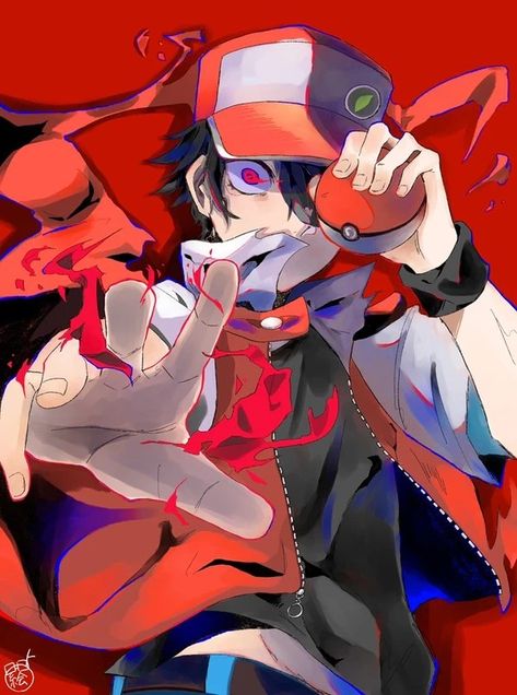 Pokemon Trainer Red Wallpapers, Pokemon And Trainer Art, Pokémon Trainer Red, Trainer Red Fanart, Red Pokemon Pfp, Trainer Red Pokemon, Pokemon Red Fanart, Red And Blue Pokemon, Red Pokemon Trainer