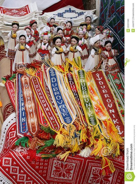 Croatia Souvenirs. Embroidery And Dolls. Stock Photo - Image of dalmacia, holidays: 20331080 Croatian Souvenirs, Croatia Souvenirs, National Clothes, Mediterranean Cruise, Dubrovnik Croatia, Dubrovnik, Serbia, Photo Stock, Croatia