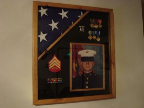 Usmc Shadow Box | Military shadow box - by Teresa Mellon @ LumberJocks.com ~ woodworking ... Marine Corp Shadow Box Ideas, Diy Shadow Box Ideas, Military Office, Shadowbox Ideas, Shadow Box Ideas, Military Shadow Box, Military Party, Shadow Box Display Case, Airforce Wife