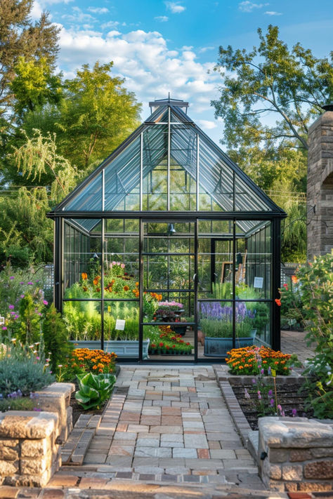 30 Greenhouse Ideas: Creative Designs for Your Home Garden Glass House Garden Greenhouse Ideas, Garden Greenhouse Aesthetic, Backyard Greenhouse Aesthetic, Greenhouses, Greenhouse Astethic, Glass Greenhouse Aesthetic, Harbor Freight Greenhouse, Modern Greenhouses, Urban Ideas