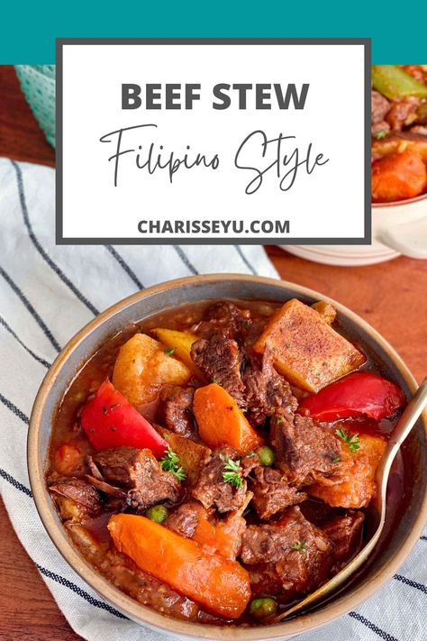 There is probably nothing cozier than homemade stew. This instant pot beef stew has a Filipino / Spanish influence and is a recipe my family absolutely love! Best of all it’s made in 30 minutes instead of 3 to 4 hours in a slow cooker. Beef Mechado Filipino Instant Pot, Filipino Instant Pot Recipes, Beef Stew Filipino Style, Filipino Beef Stew Recipe, Homemade Stew, Filipino Beef Stew, Caldereta Recipe, Beef Mechado, Phillipino Food