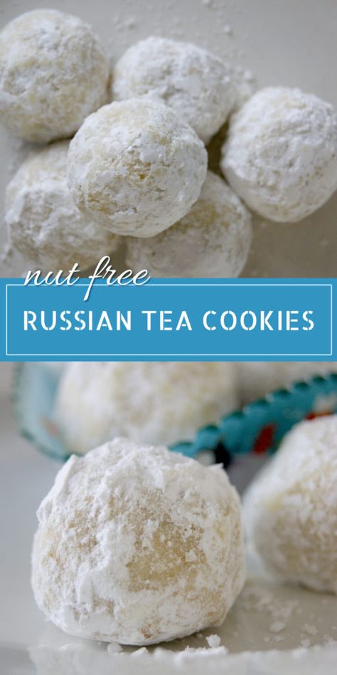 Easy Russian Tea Cookies (No Nuts) – Lady of the Ladle Russian Tea Cakes Cookies, Russian Tea Cakes Recipe, Russian Teacakes, Butterball Cookies, Russian Tea Cookies, Russian Tea Cakes, Tea Cake Cookies, Russian Tea Cake, Tea Cakes Recipes