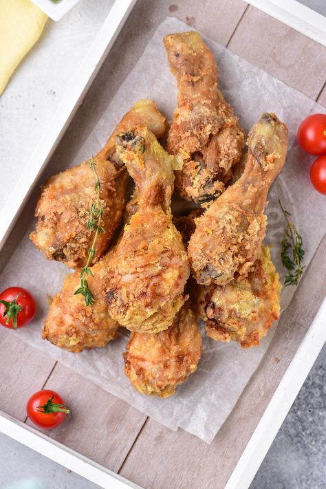 These deep fried chicken legs are utterly delicious and perfect for a crowd-pleasing snack, appetizer, or main dish! Crispy fried chicken legs are so simple to make at home. Just marinate to tenderize the meat and add flavor, coat with flour, and deep fry the legs until they are golden brown, crunchy and finger-licking delicious. It's easy to learn how to get a perfectly crispy exterior every time! Click through to get this awesome fried chicken drumsticks recipe!! #friedchickenlegs #deepfried Deep Fried Chicken Legs, Chicken Drumsticks Recipe, Fried Chicken Drumsticks, Deep Fried Chicken, Dash Recipe, Drumsticks Recipe, Fried Chicken Legs, Chicken Drumstick Recipes, Drumstick Recipes