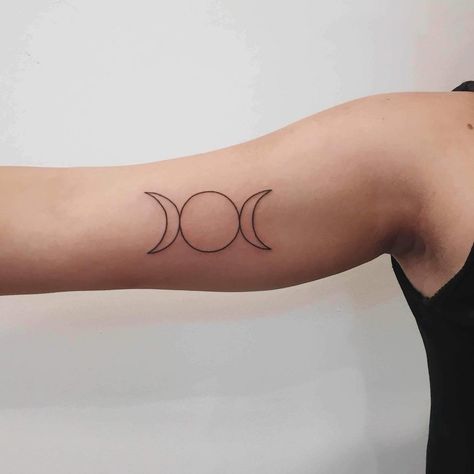 Simple yet beautiful! #goddesstattoos #triplemoontattoo #goddesstattoo #wiccantattoo #triplemoongoddess #triplemoon Simple Wiccan Tattoos, Wiccan Moon Tattoo, Triple Goddess Tattoos For Women, Moon Goddess Tattoos For Women, Triple Goddess Tattoo Design, Simple Witchy Tattoos, Triple Goddess Tattoo, Triple Moon Tattoo, Wiccan Tattoo