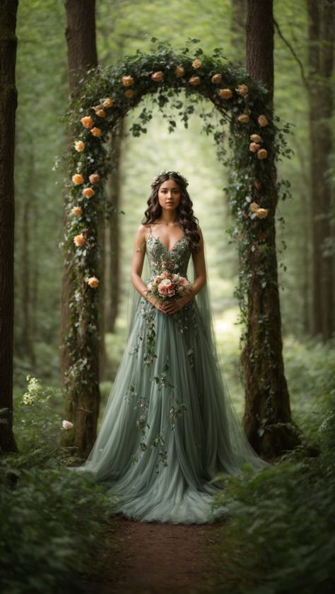 "Enchanted Forest: Girl Among Towering Trees in Floral Gown" Forest Fairy Costume, Model Photoshoot Poses, Butterfly Wedding Theme, Supernatural Aesthetic, Vines And Flowers, Portraits Ideas, Fairy Photoshoot, Forest Walk, Creative Portrait Photography