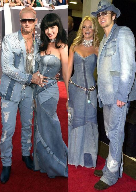 Denim And Diamonds Party Outfit, Vma Awards, Katy Perry Dress, All Denim Outfits, 2000s Party, Denim Party, Halloween 23, Outfits 2000s, Canadian Tuxedo