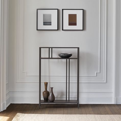 Scandinavian Sunroom, West Elm Console, Contemporary Console, Narrow Console Table, Iron Shelf, Entryway Console, Modern Console Tables, Modern Console, Teen Bedding