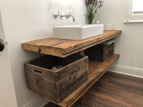 Reclaimed Wood Bathroom, Natural Wood Bathroom Vanity, Reclaimed Bathroom, Reclaimed Wood Bathroom Vanity, Wooden Vanity Unit, Reclaimed Wood Vanity, Wooden Bathroom Vanity, Dark Wood Bathroom, Timber Vanity