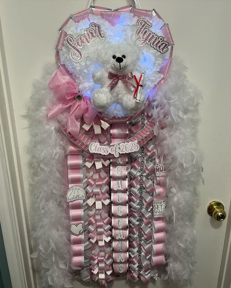 More homecoming mums 🐾 We are fully booked for homecoming mums for this year 🥰💓 #homecomingmums #hoco2024 #homecomingmuminspo #senior2024 Mums Homecoming, Fully Booked, Homecoming Mums, Senior Year, Strawberry Shortcake, Pink And White, Homecoming, This Year, High School