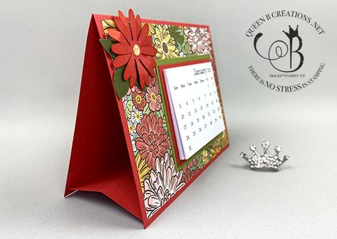 Stampin Up Mini Calendars, Mini Calendar Ideas Easel Cards, Stampin Up Mini Calendar Ideas, Mini Calendar Ideas, Handmade Desk Calendar, Garden Daisy, Diy Desk Calendar, Desk Calendar Template, Calendar Holder