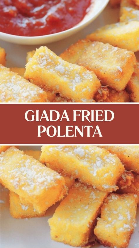 Giada Fried Polenta Recipes Using Polenta, Polenta And Shrimp Recipes, Leftover Polenta Recipes, Giada Appetizers, Crispy Polenta Recipes, Polenta Recipes Tube, Polenta Dishes, Fried Polenta Recipes, Polenta Appetizer