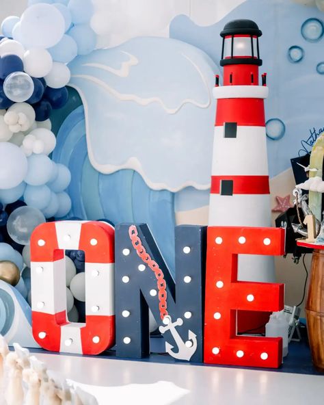 Lighthouse Birthday Party, Sailing Theme Birthday Party, Nautical Themed Birthday Party, Sailor First Birthday, Nautical Birthday Theme, Baptismal Theme, Sailor Birthday Party, Ocean Birthday Theme, Anchor Birthday