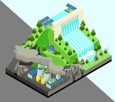 Free Vector | Energy types infographics. solar and wind, hydro and bio fuel. power renewable, electricity plant, electric and water, nuclear resource Nigel Peake, Energy Types, Hydroelectric Dam, Nuclear Power Station, Hydroelectric Power, Tidal Wave, Hydro Electric, Nuclear Power Plant, Green City