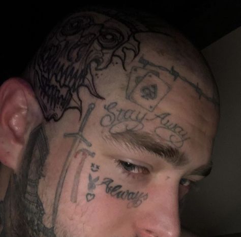 Post Malone Lyrics, Post Malone Quotes, Hidden Tattoos, Hair Guide, Face Tattoos, Head Tattoos, Shaved Head, Hair Makeover, Face Tattoo