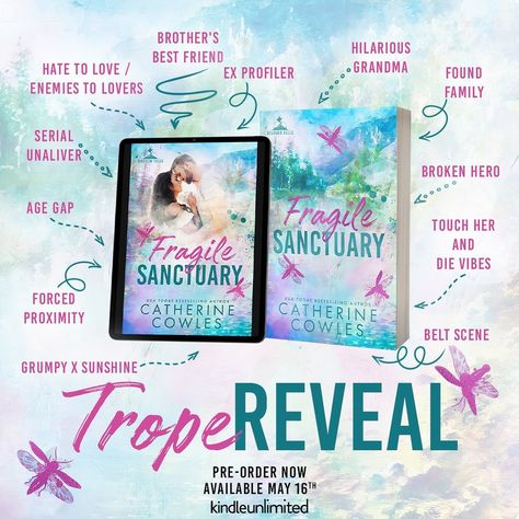 💙 FRAGILE SANCTUARY TROPE REVEAL💙 USA Today bestseller, Catherine Cowles, has revealed the tropes for the first book in the Sparrow Falls Series, Fragile Sanctuary, coming May 16th! 💗 Hate to Love / Enemies to Lovers 💗 Brother’s Best Friend 💗 Ex Profiler 💗 Hilarious Grandma 💗 Found Family 💗 Serial Unaliver 💗 Age Gap 💗 Forced Proximity 💗 Grumpy x Sunshine 💗 Belt Scene 💗 Touch Her and Die Vibes 💗 Broken Hero The scowl should’ve been my first clue to stay far away from Anson Hunt. The se... Biker Romance Books, Catherine Cowles, Hate To Love, Grumpy X Sunshine, Found Family, Good Romance Books, Small Town Romance, Holiday Romance, Enemies To Lovers