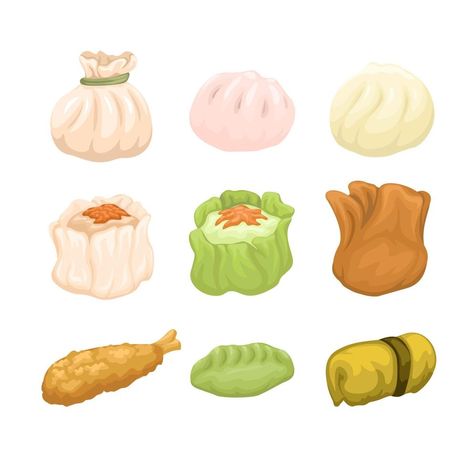 Dimsum Illustration, Dim Sum Illustration, Chinese Food Illustration, Asian Food Illustration, Yum Cha, Beach Drawing, Food Clipart, Illustration Food, Amazing Life Hacks