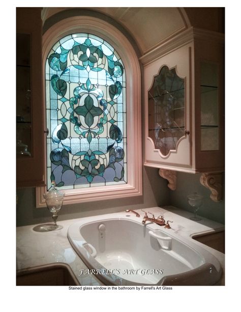 Bathroom Window Glass, Winona Mn, Window In Shower, زجاج ملون, Stained Glass Door, Bathroom Window, Glass Window Art, Custom Stained Glass, Glass Vanity