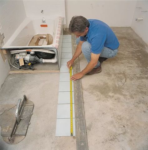 How to Install Ceramic Tile Flooring in 9 Steps - This Old House Glass Block Wall, Installing Tile Floor, Ceramic Tile Floor, Glass Blocks Wall, How To Lay Tile, How To Tile, Tile Steps, Tile Removal, Tile Edge