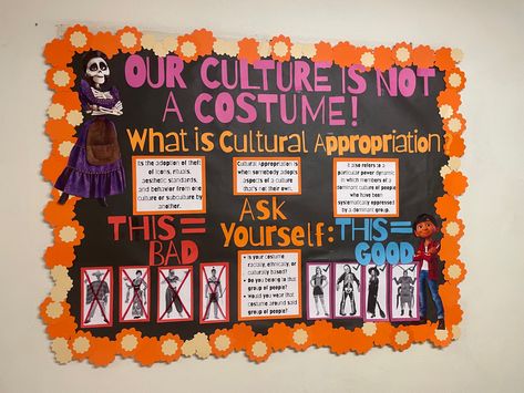 Cultural Humility Bulletin Board, Coco Themed Bulletin Board, Cultural Competence Bulletin Board, Cultural Awareness Bulletin Boards, Cultural Appropriation Bulletin Board, Ra Diversity Bulletin Board, Hosa Bulletin Board Ideas, Halloween Ra Events, Coco Bulletin Board