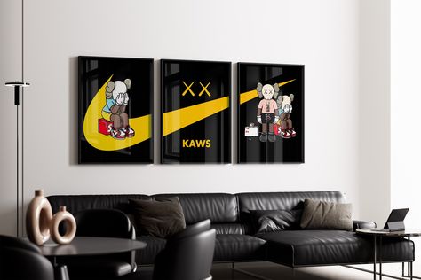 Hypebeast Poster,set of 3,Printable Graffiti print, KAWS Poster,Hypebeast Toys,Hypebeast Sneaker, Sneaker Prints,DIGITAL DOWNLOAD Are you seeking to infuse your space with a modern touch? Discover the Kaws Poster Set! This mesmerizing trio showcases iconic Kaws figures transformed into a vibrant graffiti style, catering to the taste of every hypebeast. With a variety of styles to choose from, immerse yourself in the digital art world with the Blue Hypebeast toy design or embrace minimalist elega Hype Beast Room, Hypebeast Toys, Hypebeast Apartment, Kaws Graffiti, Funny Apartment Decor, Kaws Figures, Kaws Wall Art, Kaws Poster, Hypebeast Poster