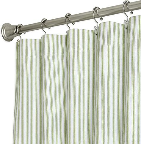 Amazon.com: Cackleberry Home Tarragon Green and White Ticking Stripe Shower Curtain Woven Cotton Extra Long 72 Inches W x 84 Inches L : Home & Kitchen Light Green Shower Curtain, Green Linen Shower Curtain, Green Cloth Shower Curtain, Green Striped Curtains, Green Striped Shower Curtain, Extra Long Shower Curtain, Green Shower Curtains, Vhc Brands, Striped Shower Curtains