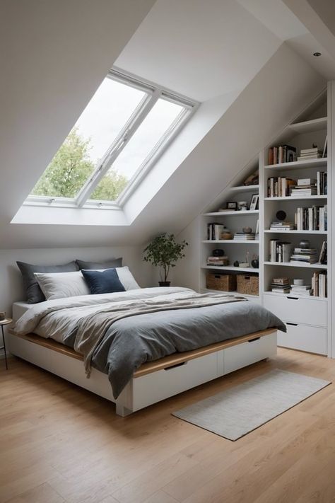 20 Space-Saving Small Attic Bedroom Ideas For Low Ceilings – ToolzView Small Attic Bedroom Ideas Slanted Walls, Slanted Ceiling Bedroom Ideas, Small Attic Bedroom Designs, Ideas For Low Ceilings, Low Ceiling Attic Bedroom, Small Attic Bedroom Ideas, Slanted Ceiling Bedroom, Attic Master Suite, Low Ceiling Bedroom